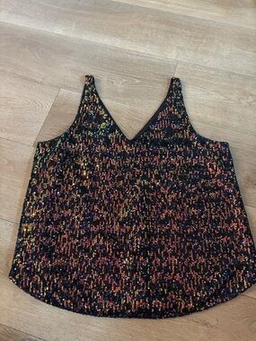 LOFT Black Multicolor Sequin V-Neck Camisole